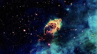 green and blue galaxy digital wallpaper, digital art, stars, space, nebula
