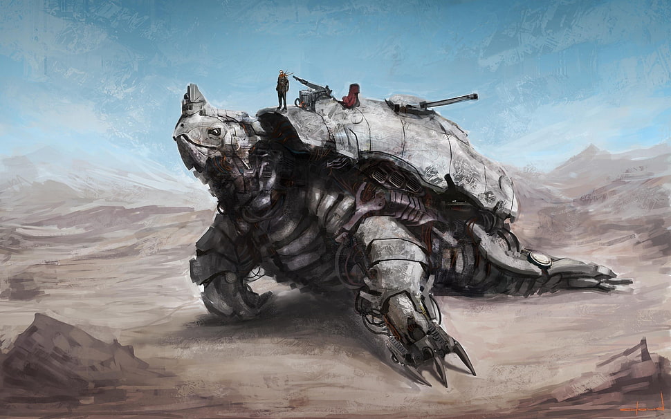 turtle, robot, artwork, digital art HD wallpaper