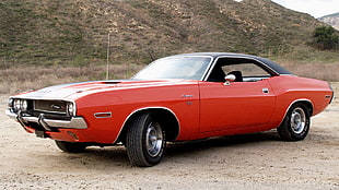 red Dodge Charger coupe, car, muscle cars, Dodge, Dodge Challenger