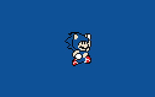 Sonic the Hedgehog 8-bit sprite, Super Mario, Sonic the Hedgehog, video games, pixel art HD wallpaper