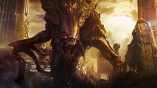monster attacking city graphic wallpaper, StarCraft, Starcraft II, Zerg, hydralisk