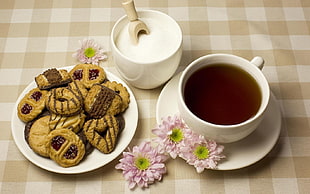 cookies with milk and tea HD wallpaper