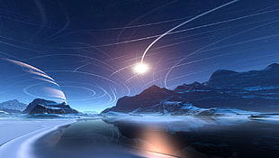 mountains under blue sky digital wallpaper, Bejeweled, planet
