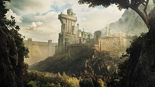 ruins of a castle graphic wallpaper
