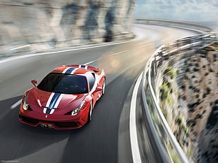 red and black sports car, Ferrari 458 Speciale, red cars, road, Italy HD wallpaper