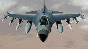 gray jet fighter, General Dynamics F-16 Fighting Falcon, aircraft, military aircraft