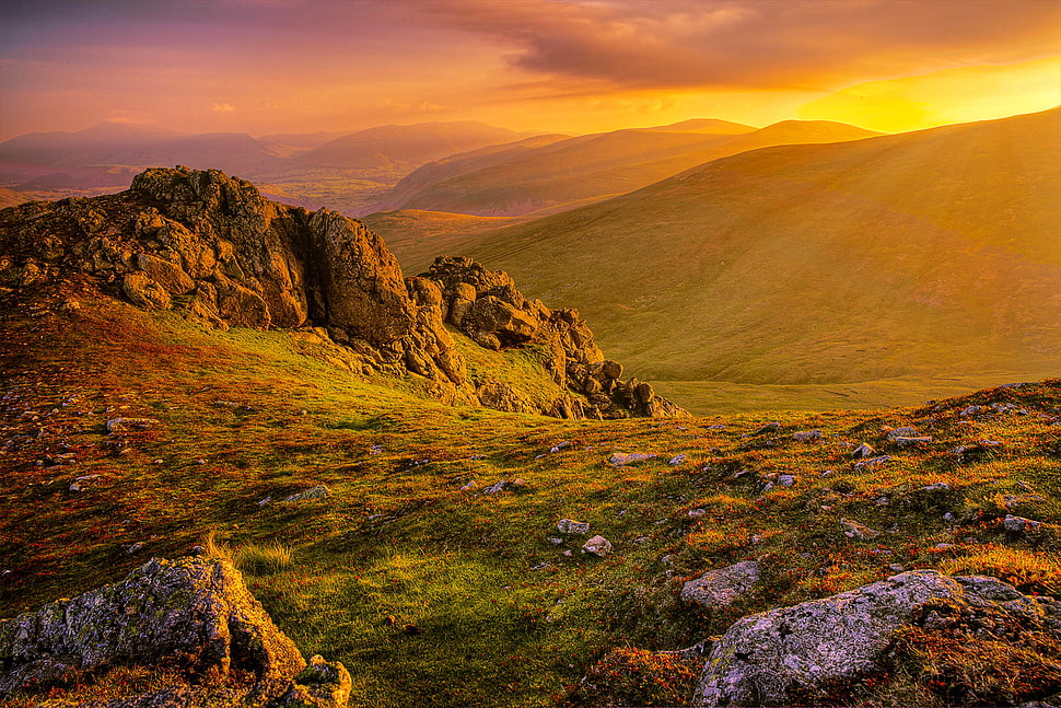 green mountain illustration HD wallpaper
