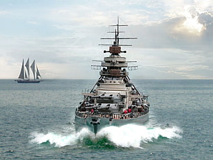 white and gray battleship, Battleship, vehicle, military, ship