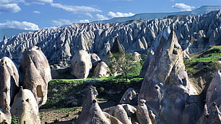 gray stone mountains, Cappadocia HD wallpaper