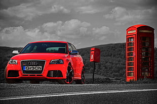 red Audi car, Audi, car, vehicle, red cars HD wallpaper