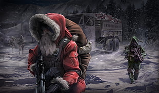 Santa Claus holding rifle, santa, elves, G36K, Christmas HD wallpaper