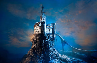 white castle illustration, castle, fantasy art