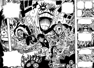 One Piece comic sketch, pirates, manga, Monkey D. Luffy, One Piece