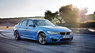 blue BMW sedan, car, BMW M3 , blue cars, BMW HD wallpaper