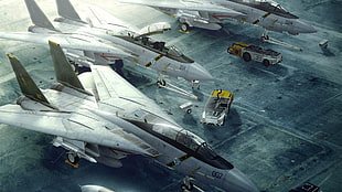 three jet planes illustration, artwork, aircraft, Grumman F-14 Tomcat, Ace Combat HD wallpaper