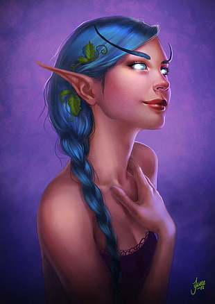 blue haired fairy painting, Tyrande Whisperwind, elven, World of Warcraft HD wallpaper