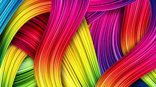 purple, red, yellow, and green colored straps illustration HD wallpaper