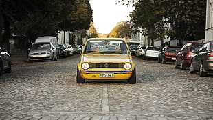 yellow Volkswagen Rabbit HD wallpaper