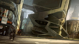black high-rise building, science fiction, Deus Ex, video games