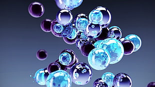 purple bubbles digital wallpaper, sphere, abstract, 3D
