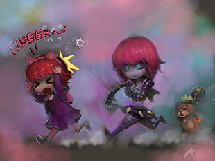 Annie and Oriana illustration, League of Legends, Annie (League of Legends), Orianna, Tibbers