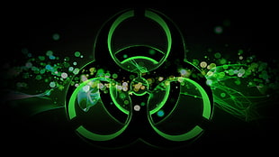 green and black Biohazard digital wallpape