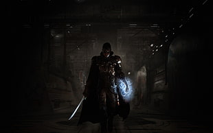 man in black suit holding sword digital wallpaper, the technomancer, video games, artwork