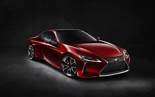 red and black self-balancing board, Lexus LC-500, simple background, car, Lexus