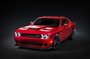 red Dodge Challenger Hellcat coupe, Dodge Challenger Hellcat, muscle cars, American cars