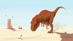 brown dinosaur painting, dinosaurs, creativity, desert, digital art HD wallpaper