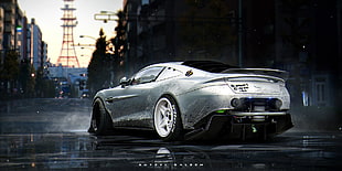 gray coupe illustration, car, artwork, Aston Martin, Khyzyl Saleem