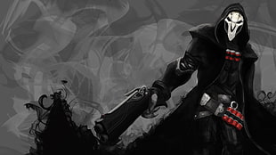 villain wearing black hood holding gun digital wallpaper, video games, Overwatch, Reaper (Overwatch)