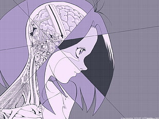 female cartoon character sketch, anime, Battle Angel Alita, anatomy, brain