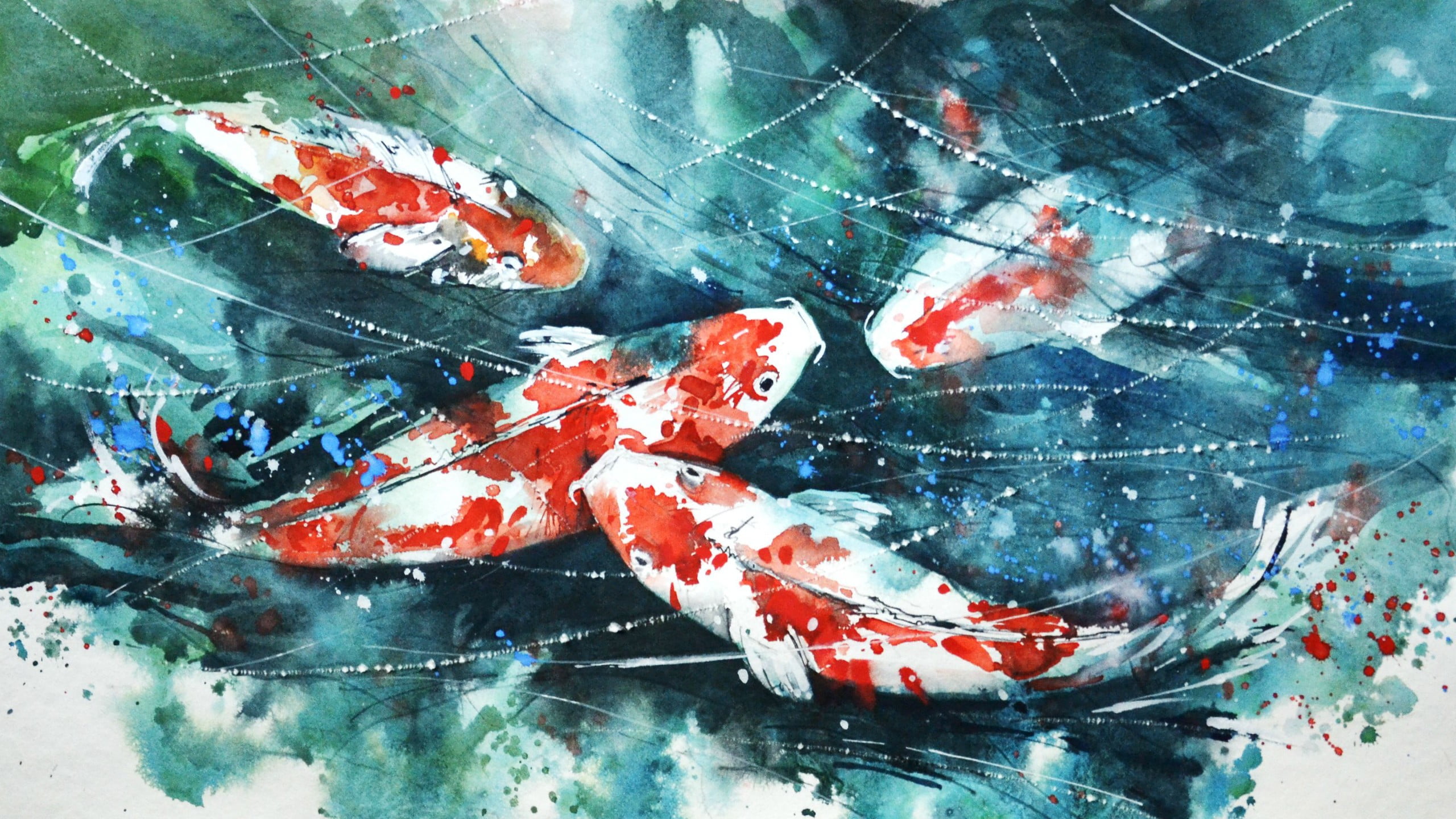 red koi fish painting, koi, painting, watercolor, fish