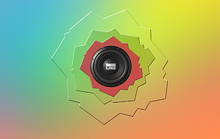 round black and gray Bass Line subwoofer, speakers, digital art, music