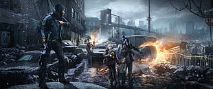 man holding rifle illustration, Tom Clancy's The Division, apocalyptic, video games HD wallpaper