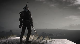 person holding sword digital wallpaper, The Witcher, The Witcher 3: Wild Hunt, Geralt of Rivia