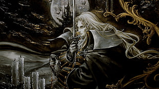 male character holding sword digital wallpaper, Castlevania, Castlevania Symphony of the night, Alucard, PlayStation