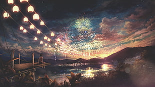 firework display painting, fireworks HD wallpaper