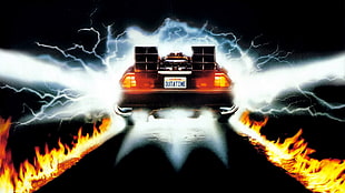 black car digital wallpaper, Back to the Future, movies, DeLorean, digital art