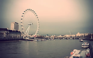 London Eye, London Eye, ferris wheel, river, boat HD wallpaper