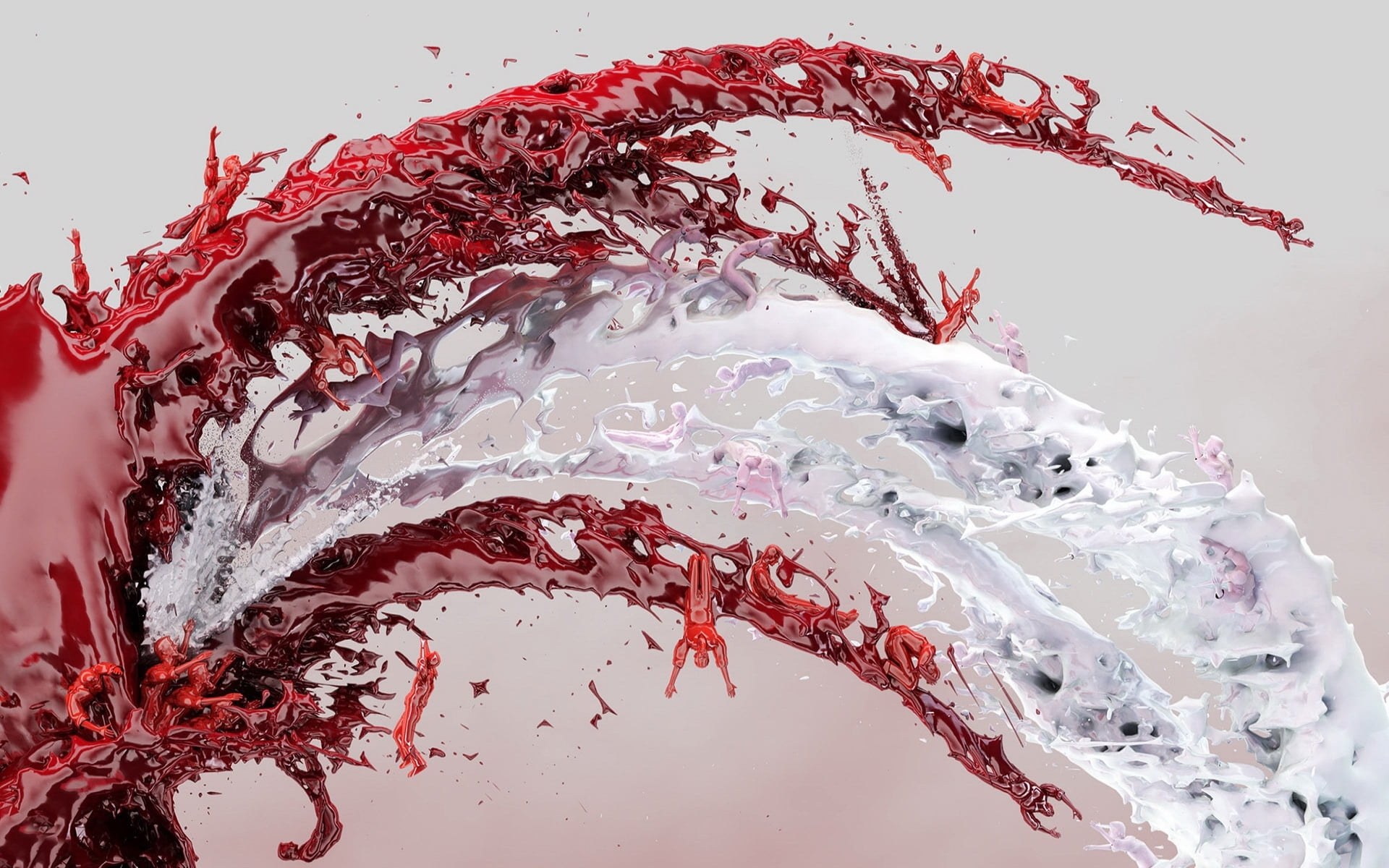 selective focus of water and blood mixing
