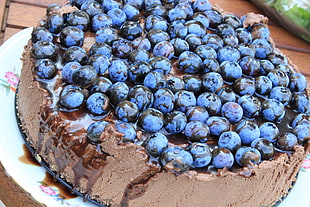 chocolate flavored cake with blueberry toppings