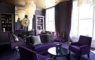 vacant purple suede 3-piece sofa set HD wallpaper