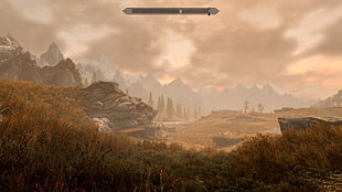 brown grass field, The Elder Scrolls V: Skyrim, sunrise, emotion, lightning