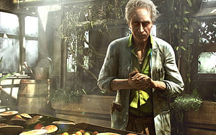 man standing beside tray full of mushrooms digital wallpaper, Far Cry 3, Dr. Alec Earnhardt, drugs, Far Cry
