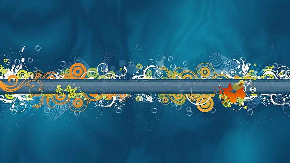 yellow and blue floral illustration HD wallpaper