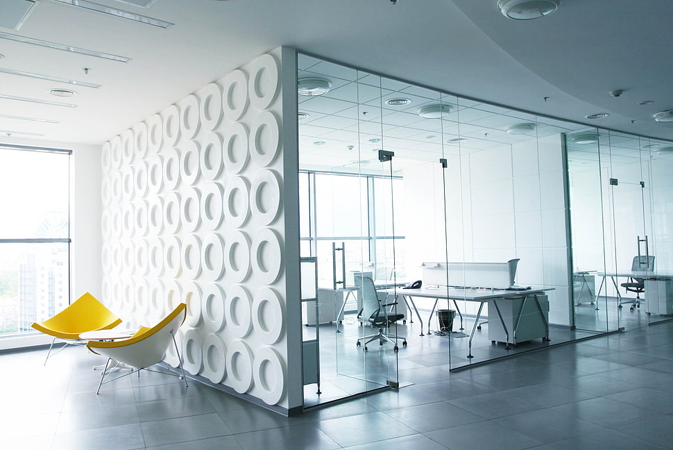 round white wall decor office HD wallpaper