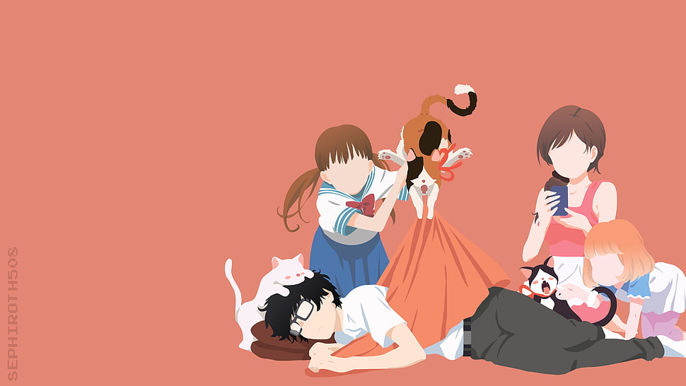 anime character clipart, 3-gatsu no Lion, Kiriyama Rei, Kawamoto Hinata, Kawamoto Momo HD wallpaper