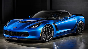 blue and black convertible coupe, Chevrolet, Chevrolet Corvette Z06, Convertible, car